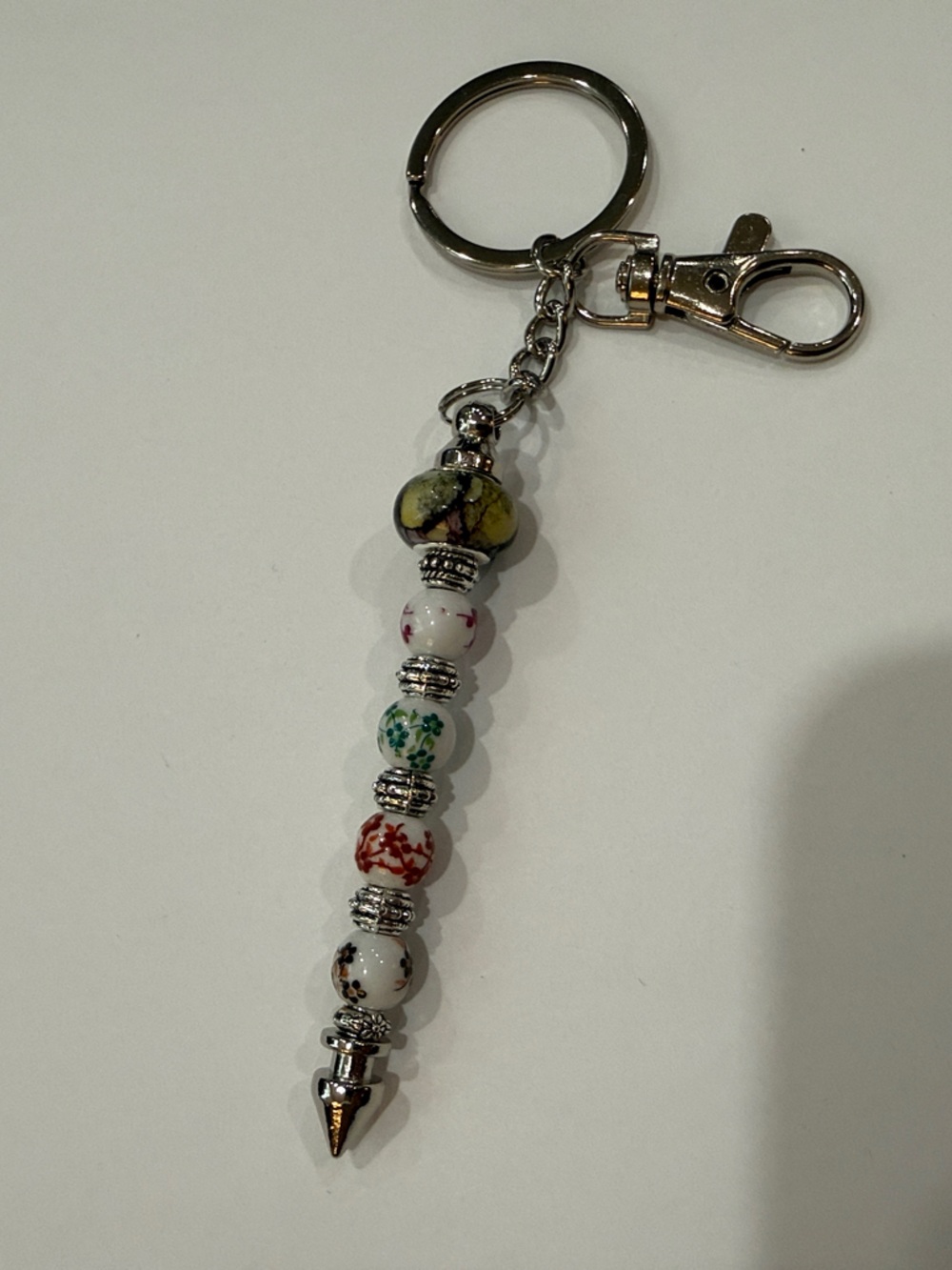Ceramic -Floral Keychain with Multicolor Flower Beads
